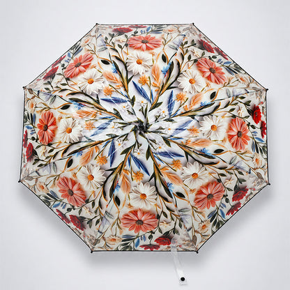 Black Floral Tile Print Umbrella for Teens & Adults