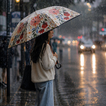 Black Floral Tile Print Umbrella for Teens & Adults