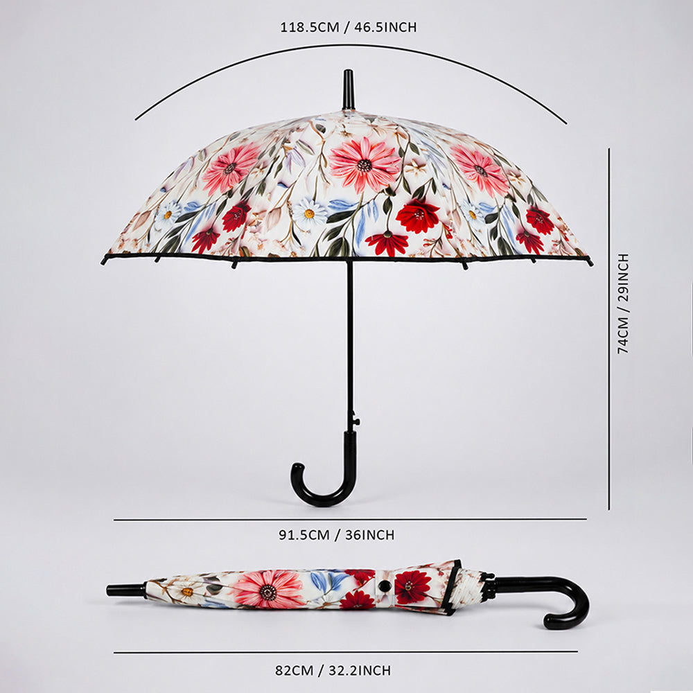 Black Floral Tile Print Umbrella for Teens & Adults