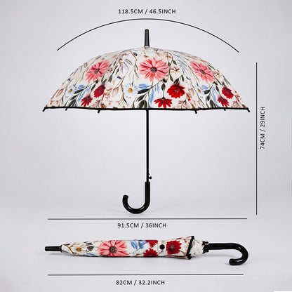 Black Floral Tile Print Umbrella for Teens & Adults