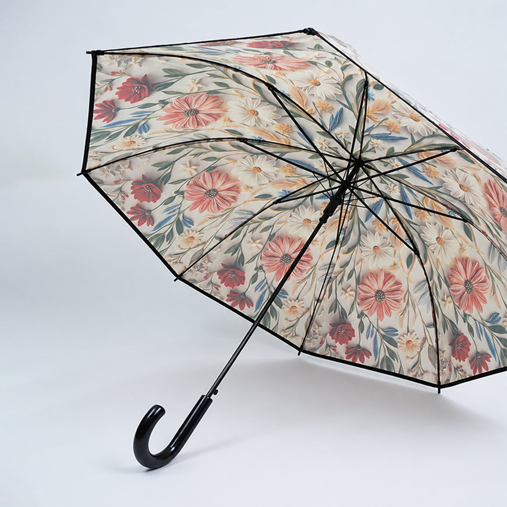 Black Floral Tile Print Umbrella for Teens & Adults