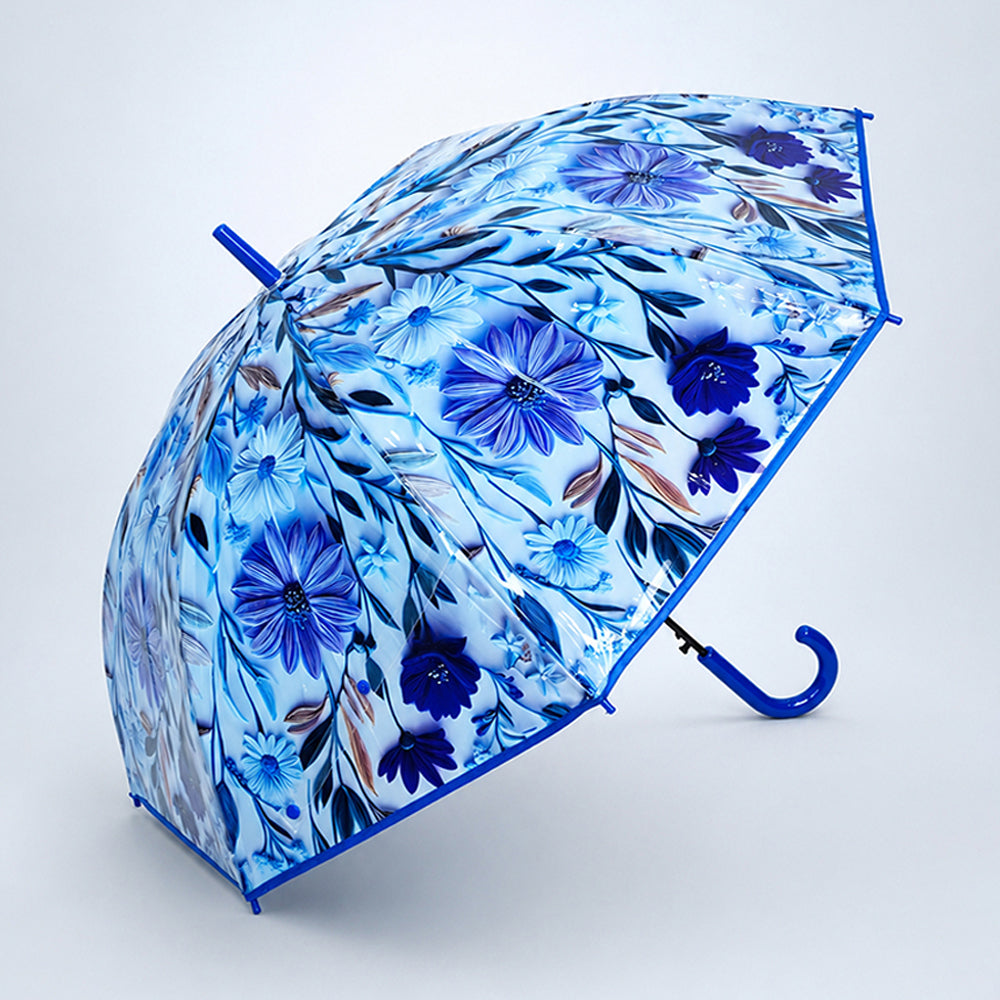 Blue Floral Tile Print Umbrella for Teens & Adults