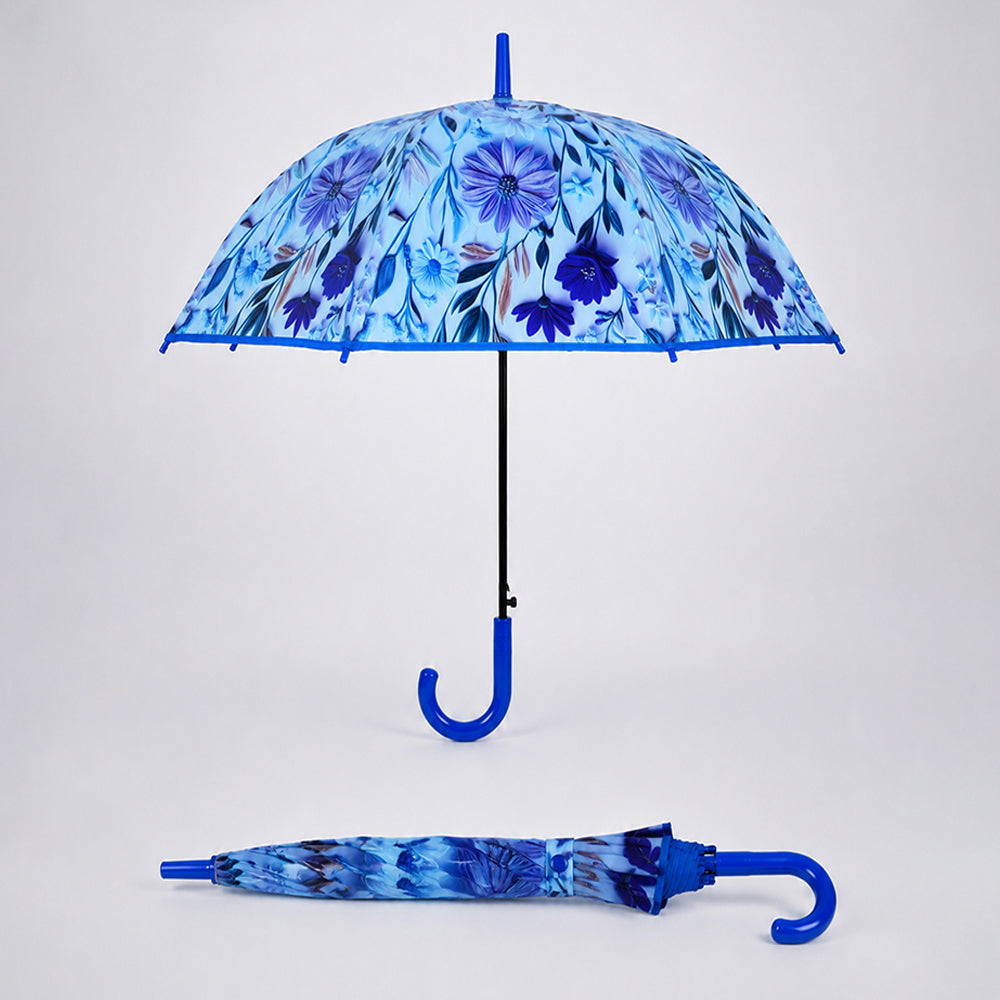 Blue Floral Tile Print Umbrella for Teens & Adults