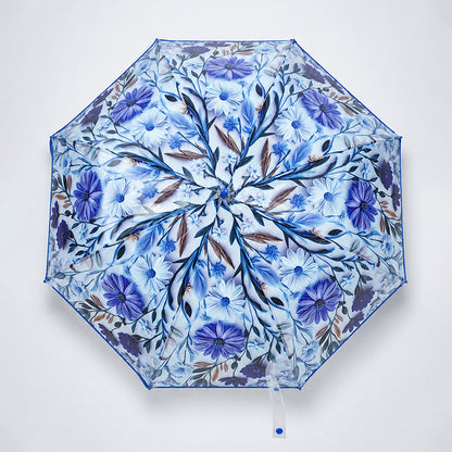 Blue Floral Tile Print Umbrella for Teens & Adults
