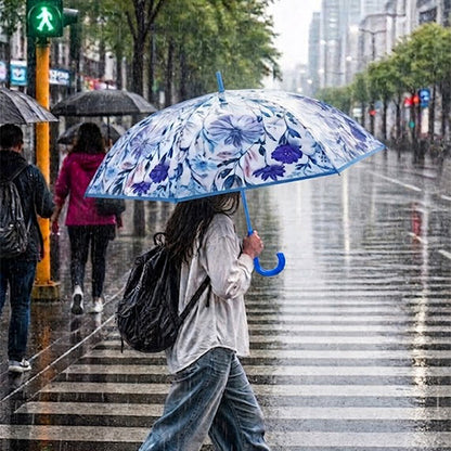 Blue Floral Tile Print Umbrella for Teens & Adults