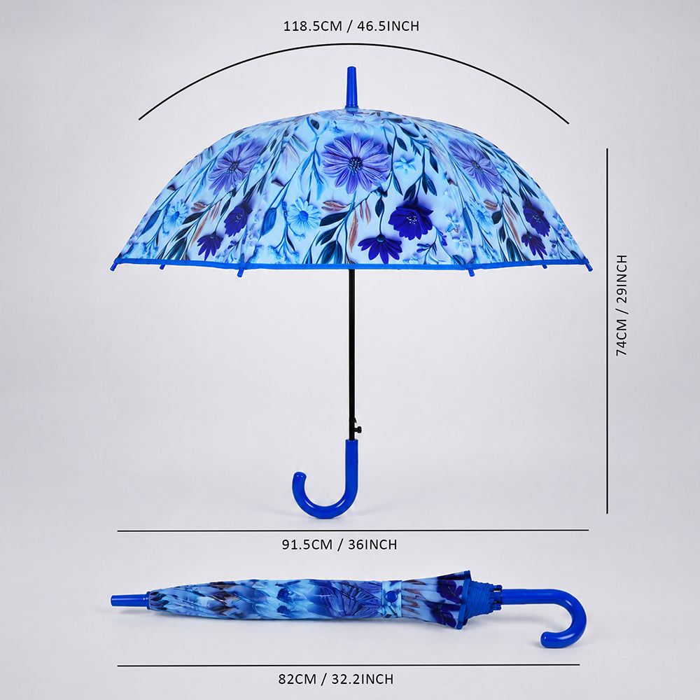 Blue Floral Tile Print Umbrella for Teens & Adults