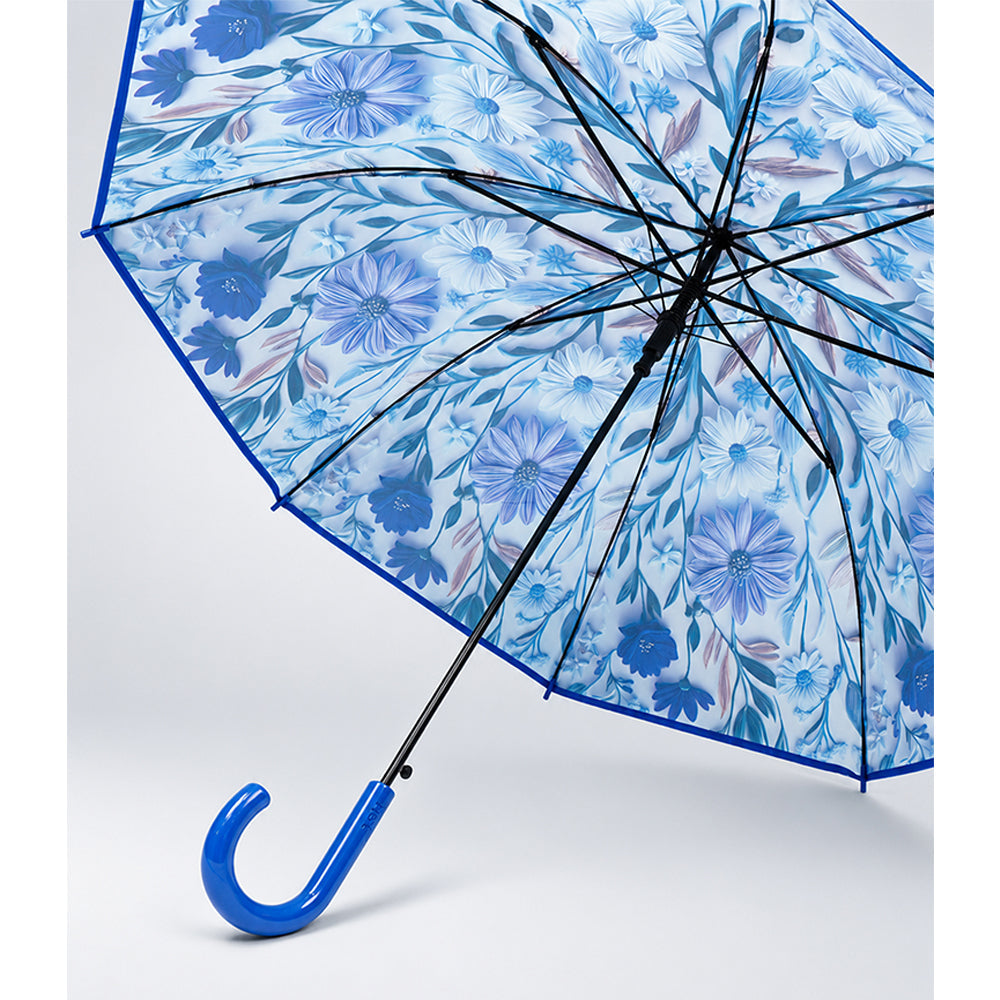 Blue Floral Tile Print Umbrella for Teens & Adults