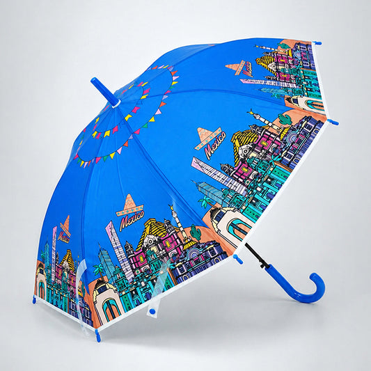 Blue Mexico Landmark Print Umbrella for Teens & Adults