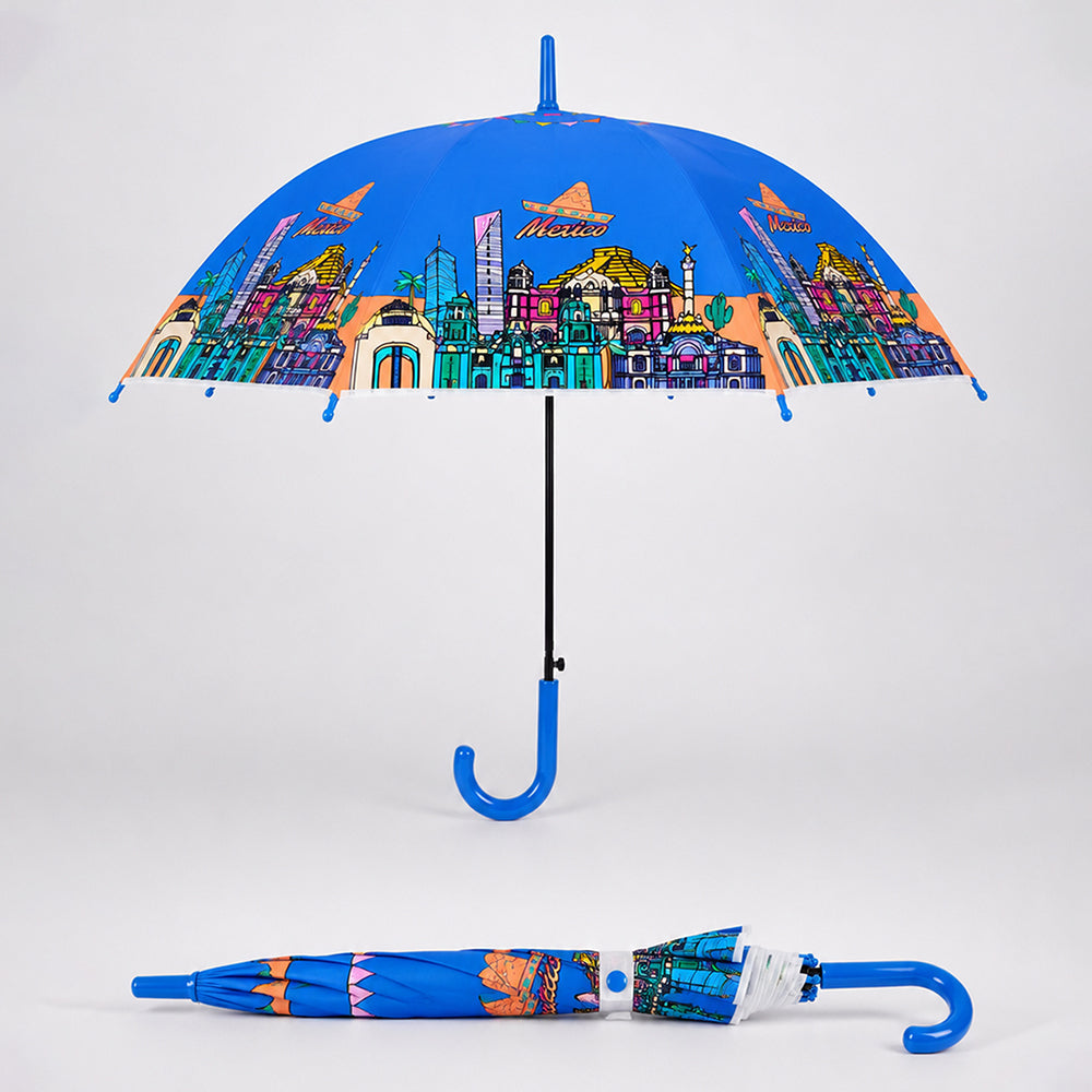 Blue Mexico Landmark Print Umbrella for Teens & Adults