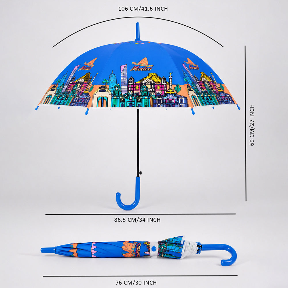 Blue Mexico Landmark Print Umbrella for Teens & Adults