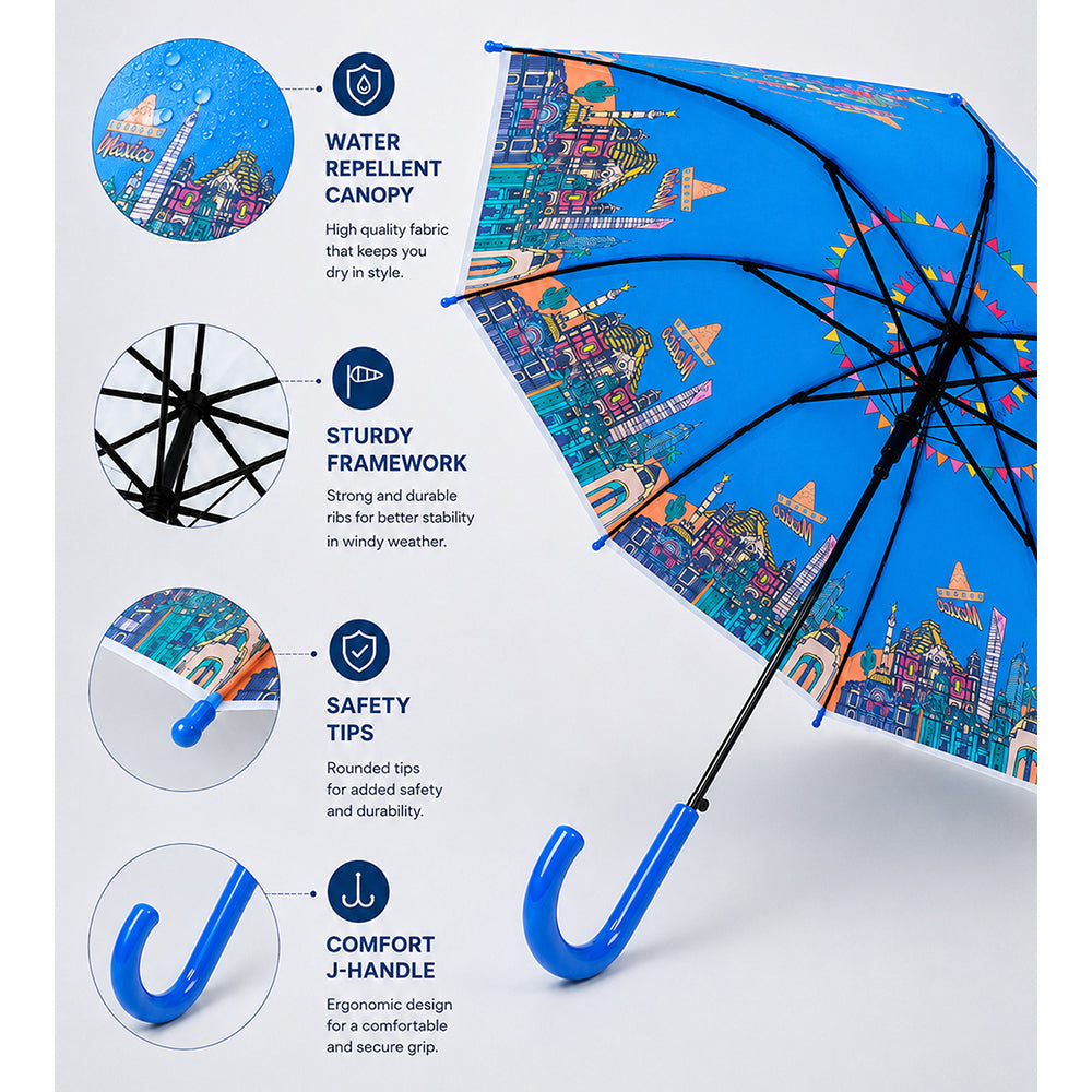 Blue Mexico Landmark Print Umbrella for Teens & Adults