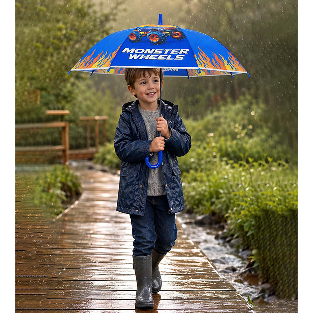 Monster Truck and Flames Print Umbrella for Kids,5yrs-10yrs