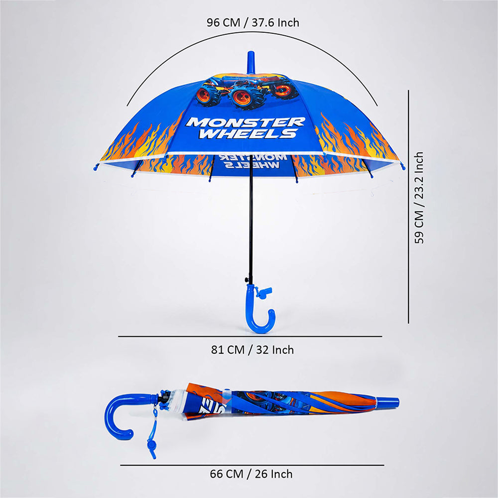 Monster Truck and Flames Print Umbrella for Kids,5yrs-10yrs