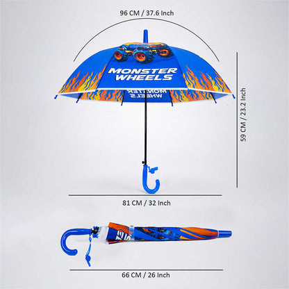 Monster Truck and Flames Print Umbrella for Kids,5yrs-10yrs