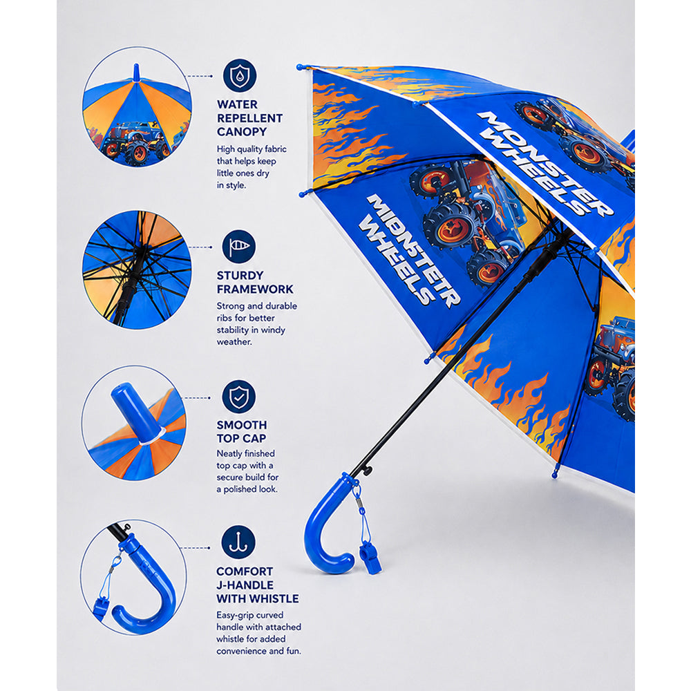 Monster Truck and Flames Print Umbrella for Kids,5yrs-10yrs