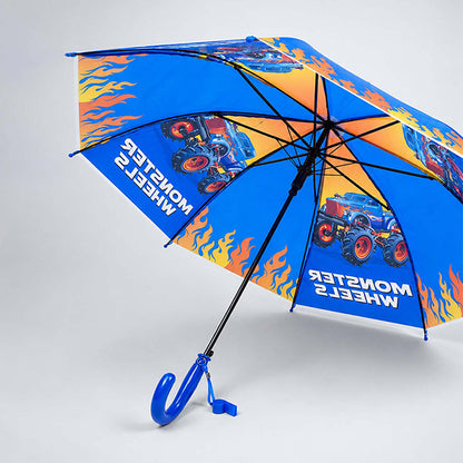 Monster Truck and Flames Print Umbrella for Kids,5yrs-10yrs