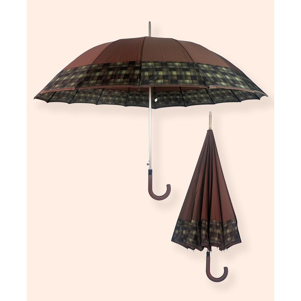 Brown Checks Large Canopy Size Umbrella for Adults - Little Surprise Box