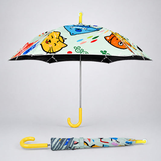 Wheel style Cat & Dog Printed UPF 50+ Kids-Umbrella-5-10Y