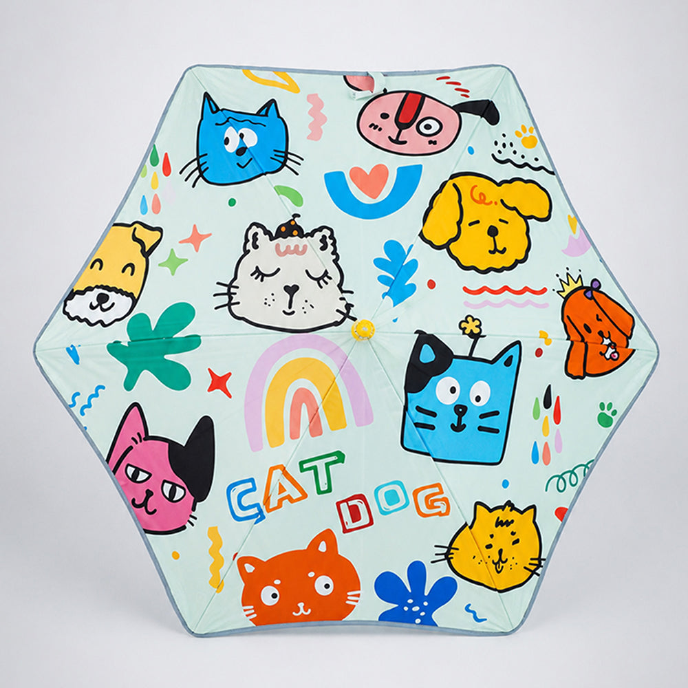Wheel style Cat & Dog Printed UPF 50+ Kids-Umbrella-5-10Y