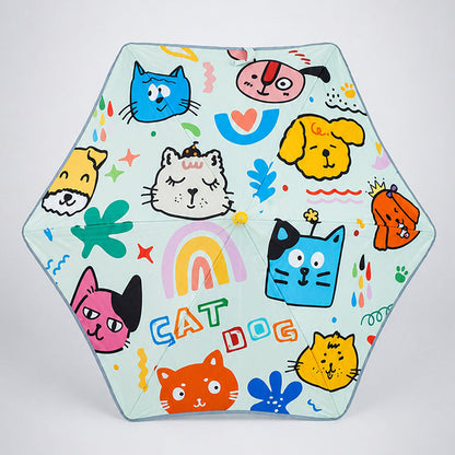 Wheel style Cat & Dog Printed UPF 50+ Kids-Umbrella-5-10Y