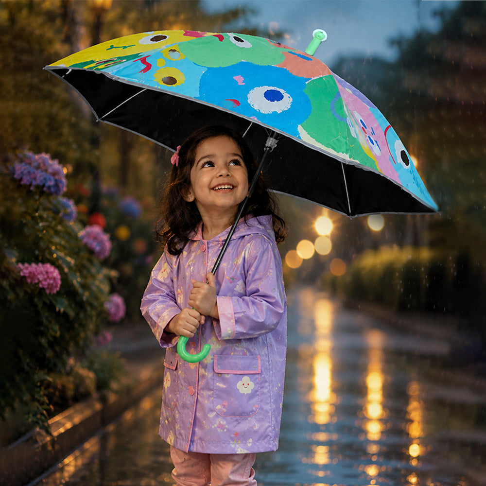 Wheel style Colorful Monster Printed UPF 50+ Kids-Umbrella-5-10Y