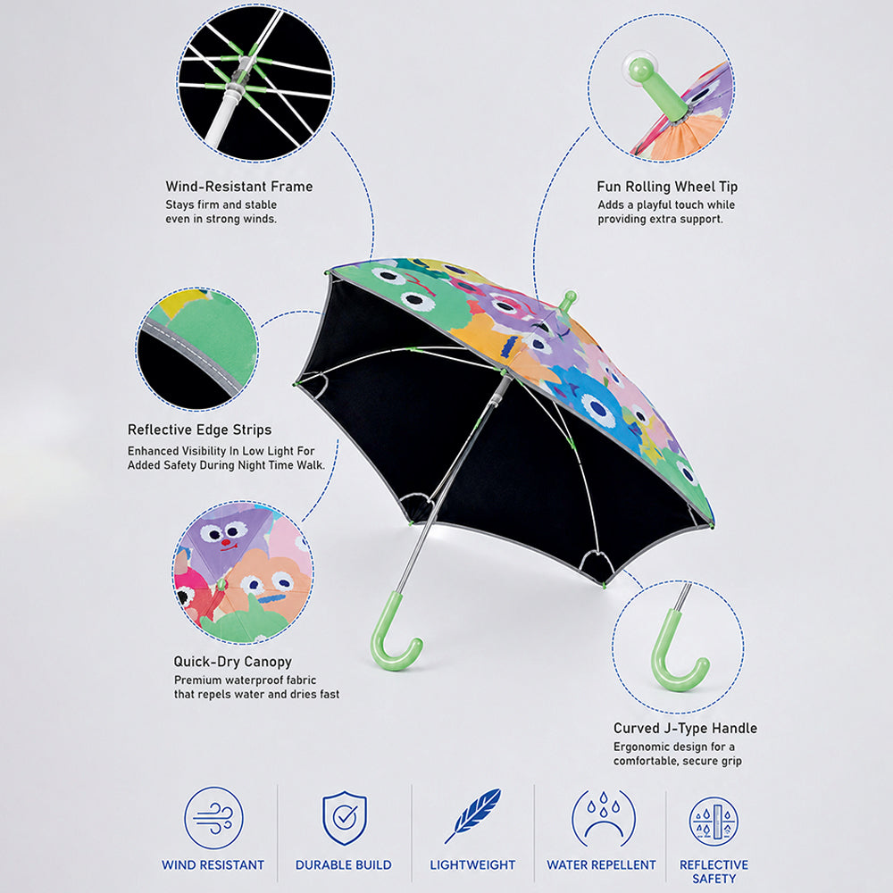 Wheel style Colorful Monster Printed UPF 50+ Kids-Umbrella-5-10Y