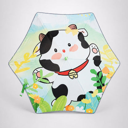 Wheel style Cow Printed UPF 50+ Kids-Umbrella-5-10Y