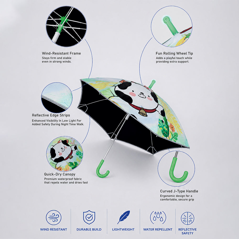 Wheel style Cow Printed UPF 50+ Kids-Umbrella-5-10Y