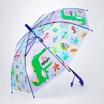 Transparent Croc Dino Panel Purple Handle Printed Umbrella for Kids-3-6Y
