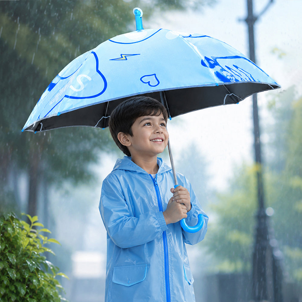 Wheel style Blue Cute Dino Printed UPF 50+ Kids-Umbrella-5-10Y