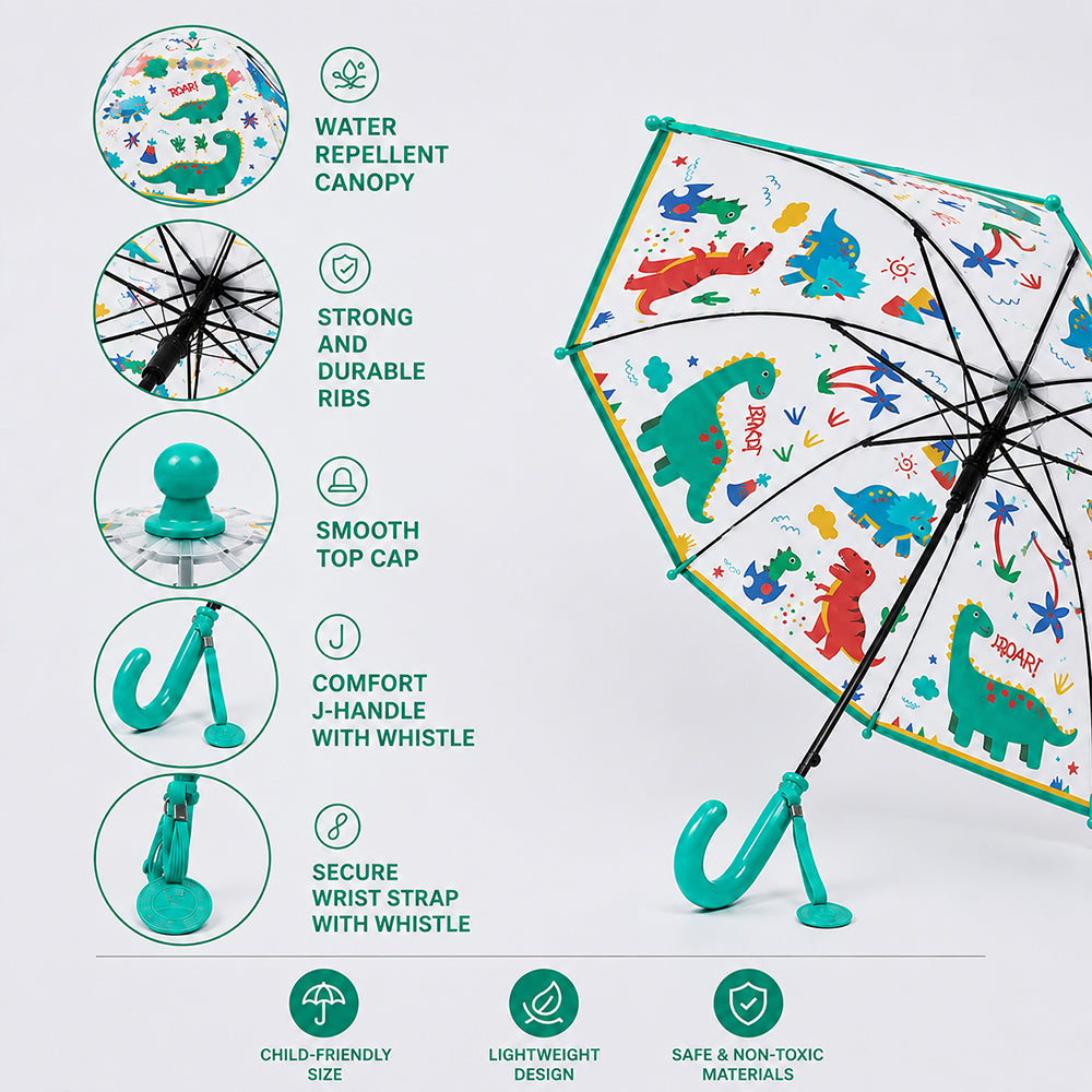 Dinoland Transparent Green Umbrella for Toddlers & Kids