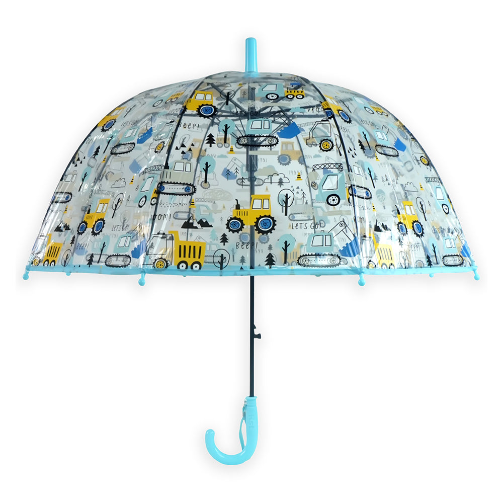 Light Blue Dome style construction theme Transparent Umbrella for Kids, 1-5years - Little Surprise Box