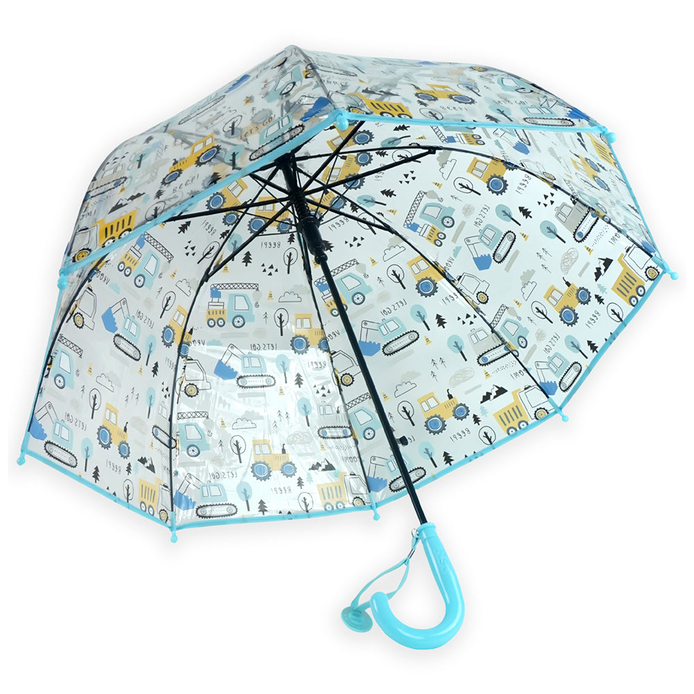 Light Blue Dome style construction theme Transparent Umbrella for Kids, 1-5years - Little Surprise Box