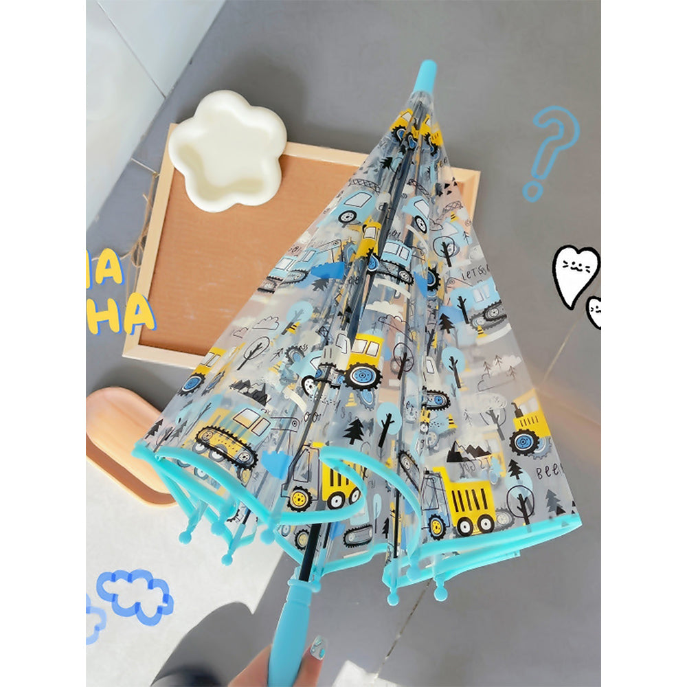 Light Blue Dome style construction theme Transparent Umbrella for Kids, 1-5years - Little Surprise Box