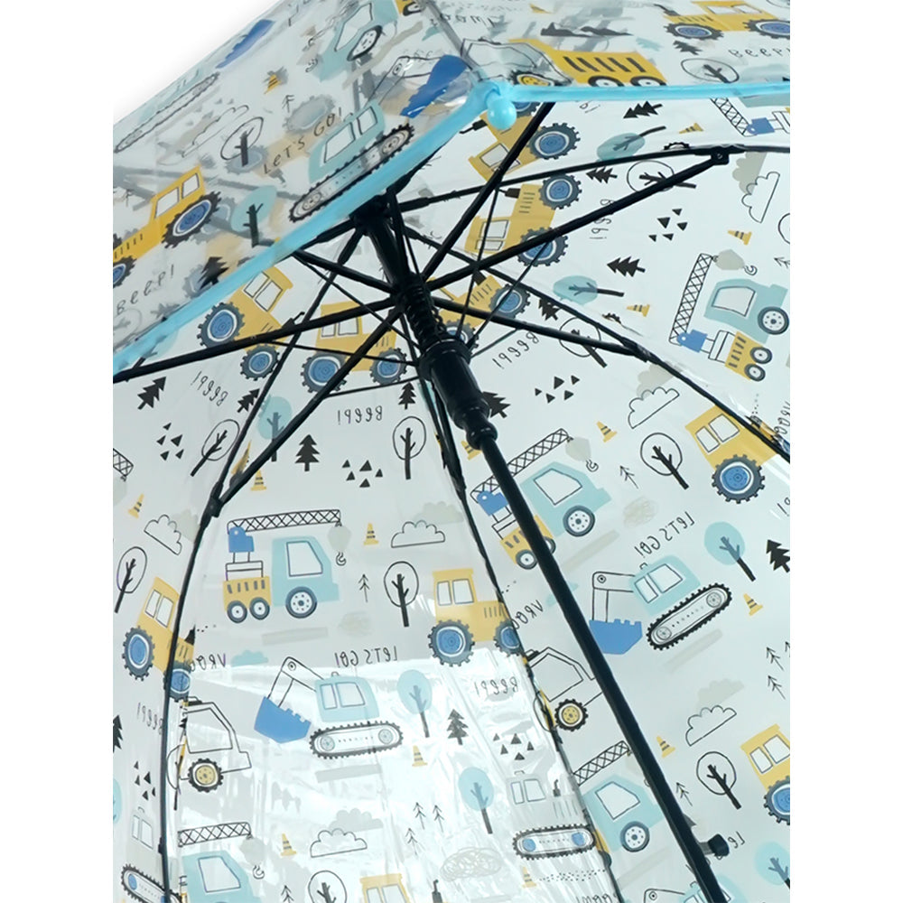 Light Blue Dome style construction theme Transparent Umbrella for Kids, 1-5years - Little Surprise Box