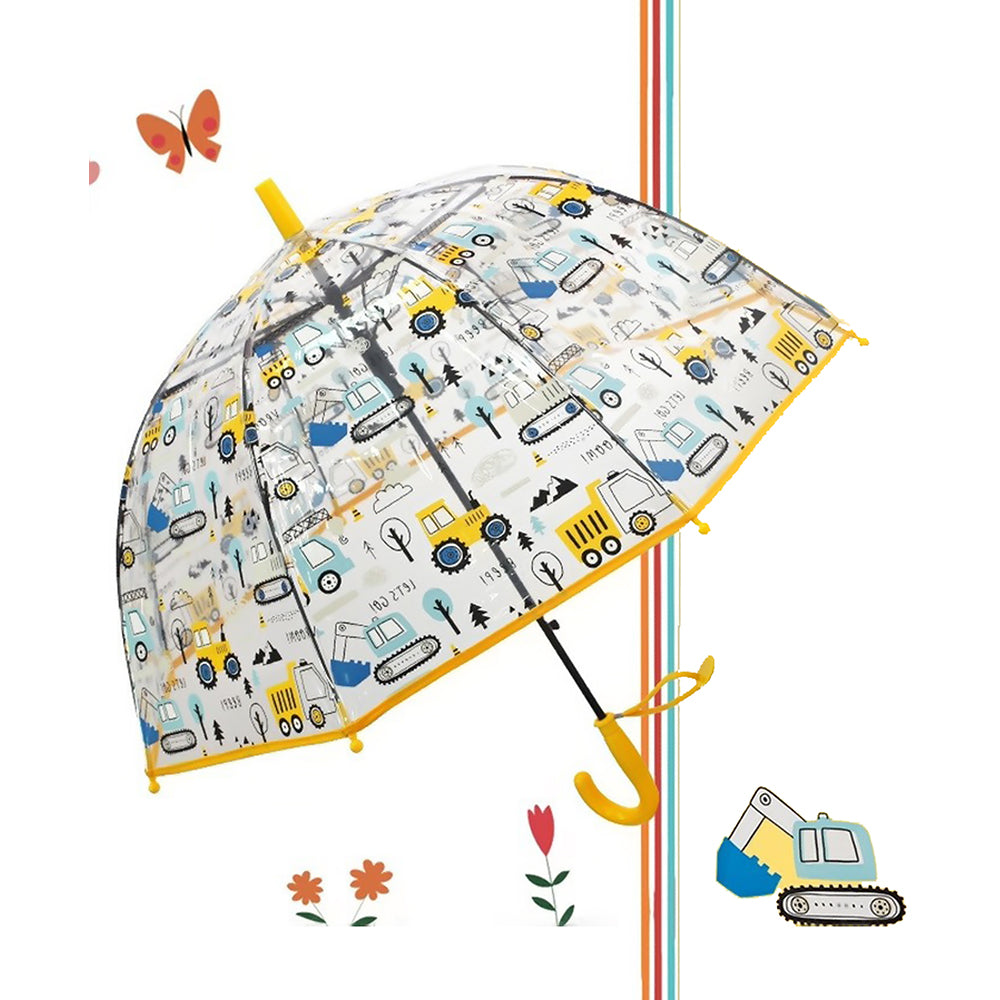 Yellow Dome style construction theme Transparent Umbrella for Kids, 1-5years - Little Surprise Box