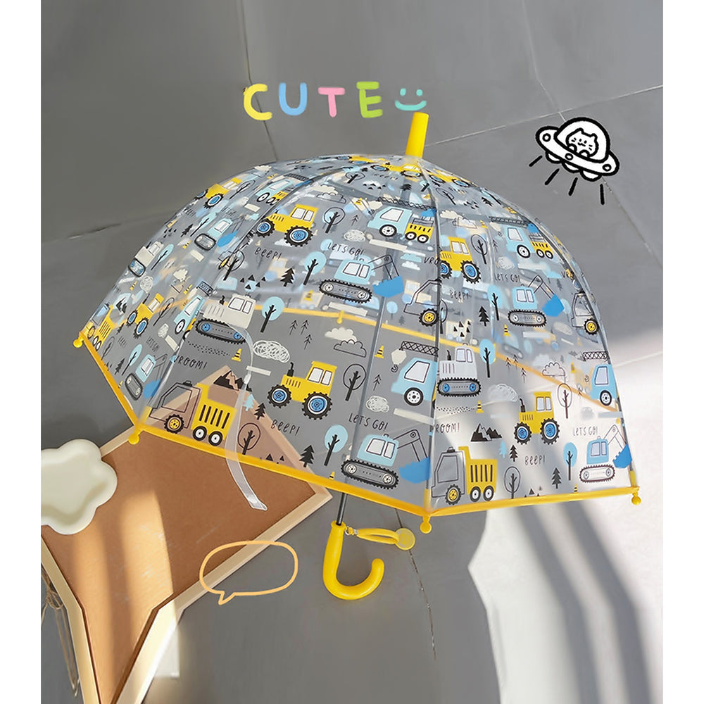 Yellow Dome style construction theme Transparent Umbrella for Kids, 1-5years - Little Surprise Box