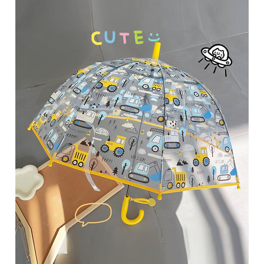 Yellow Dome style construction theme Transparent Umbrella for Kids, 1-5years - Little Surprise Box