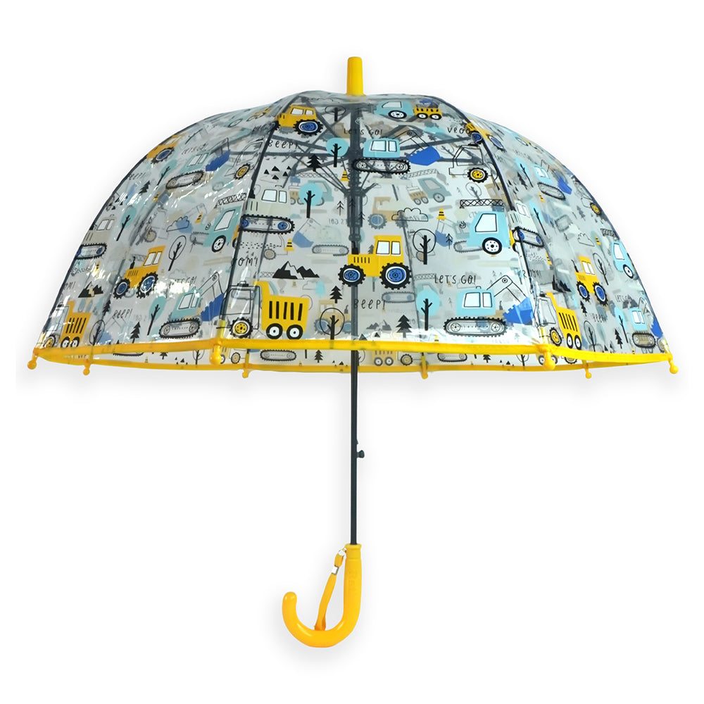 Yellow Dome style construction theme Transparent Umbrella for Kids, 1-5years - Little Surprise Box