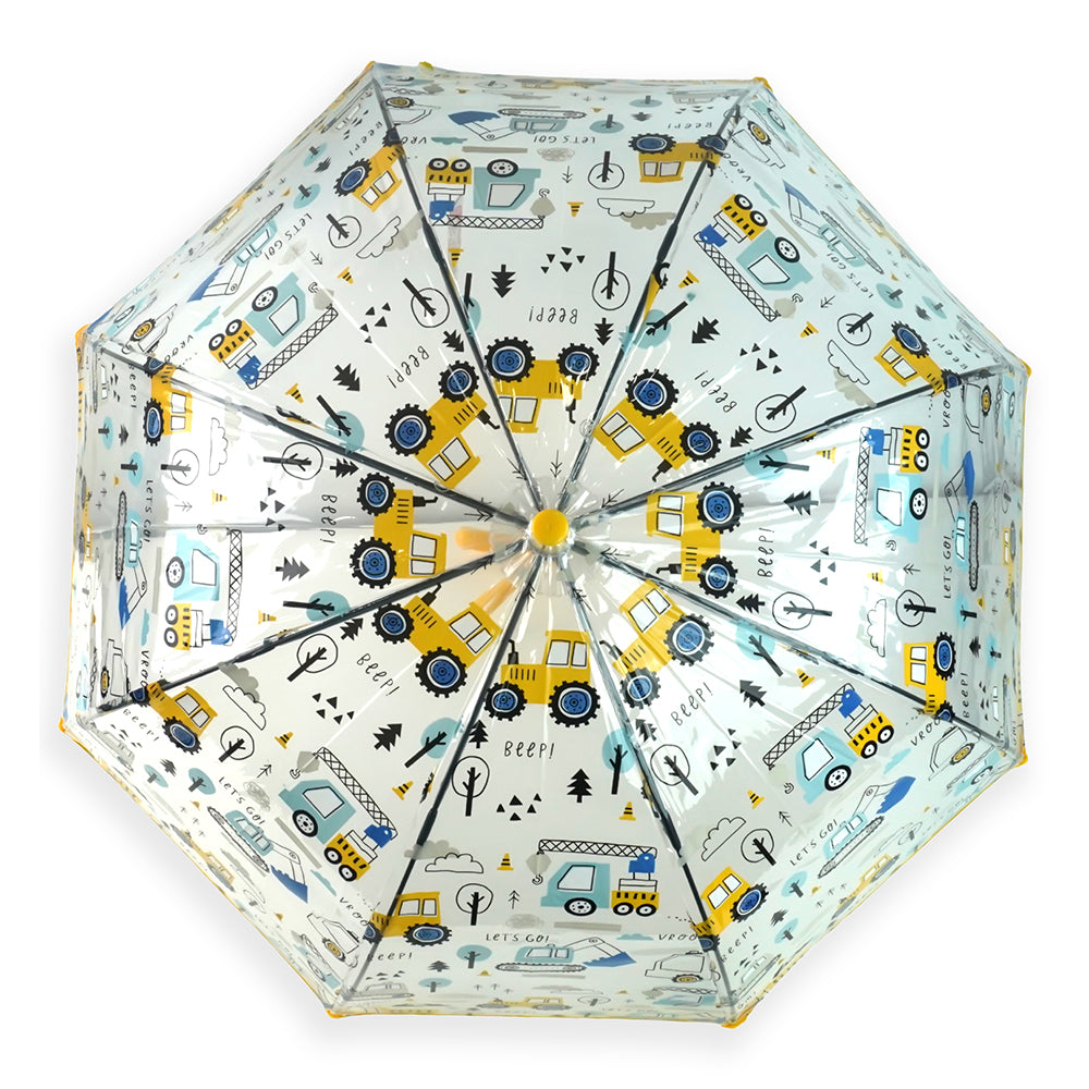 Yellow Dome style construction theme Transparent Umbrella for Kids, 1-5years - Little Surprise Box