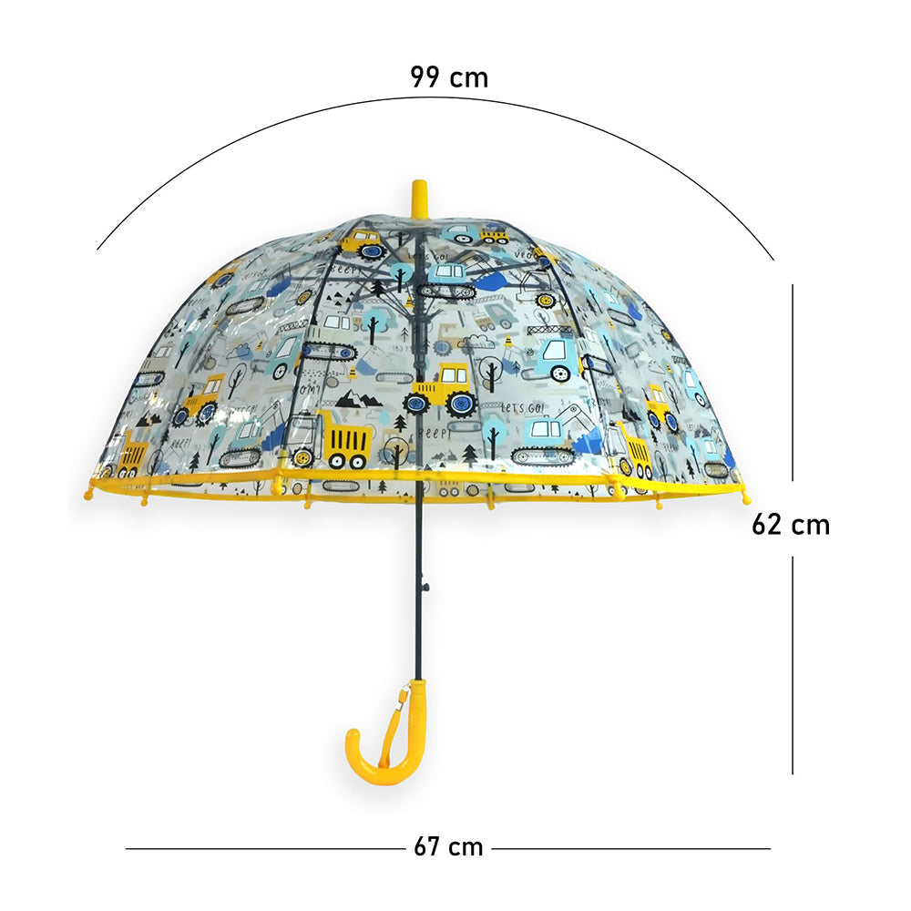 Yellow Dome style construction theme Transparent Umbrella for Kids, 1-5years - Little Surprise Box
