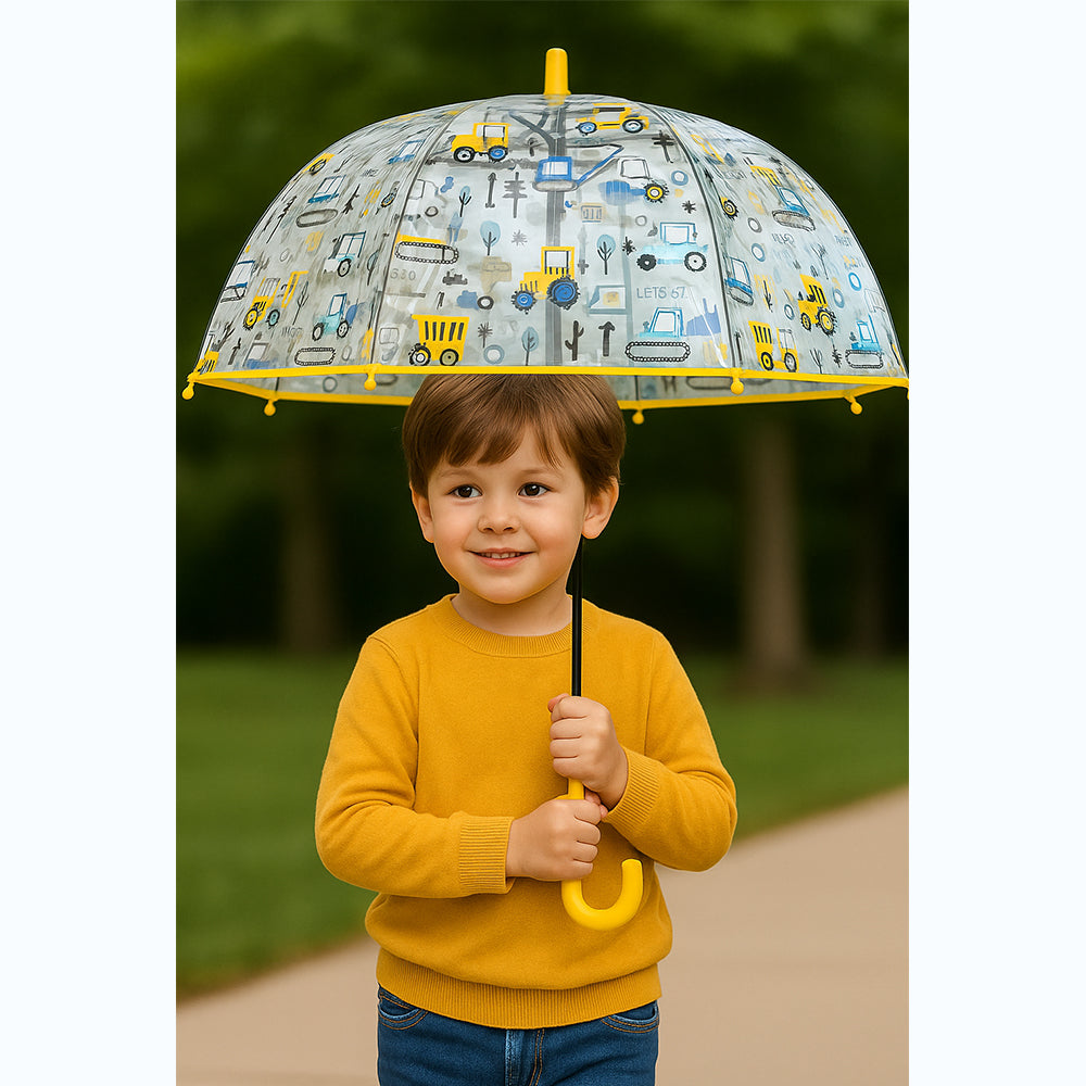 Yellow Dome style construction theme Transparent Umbrella for Kids, 1-5years - Little Surprise Box