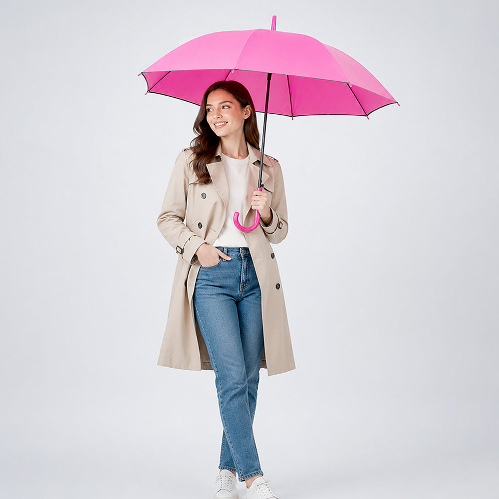 Fuchsia Pink Black Border Solid Umbrella for Adults & Teens