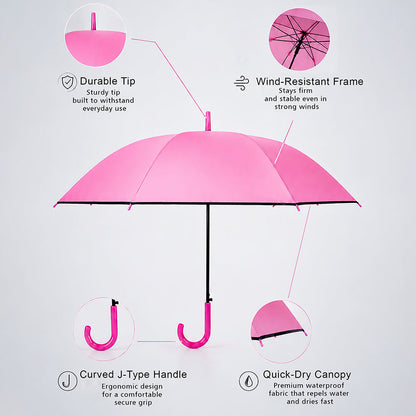 Fuchsia Pink Black Border Solid Umbrella for Adults & Teens