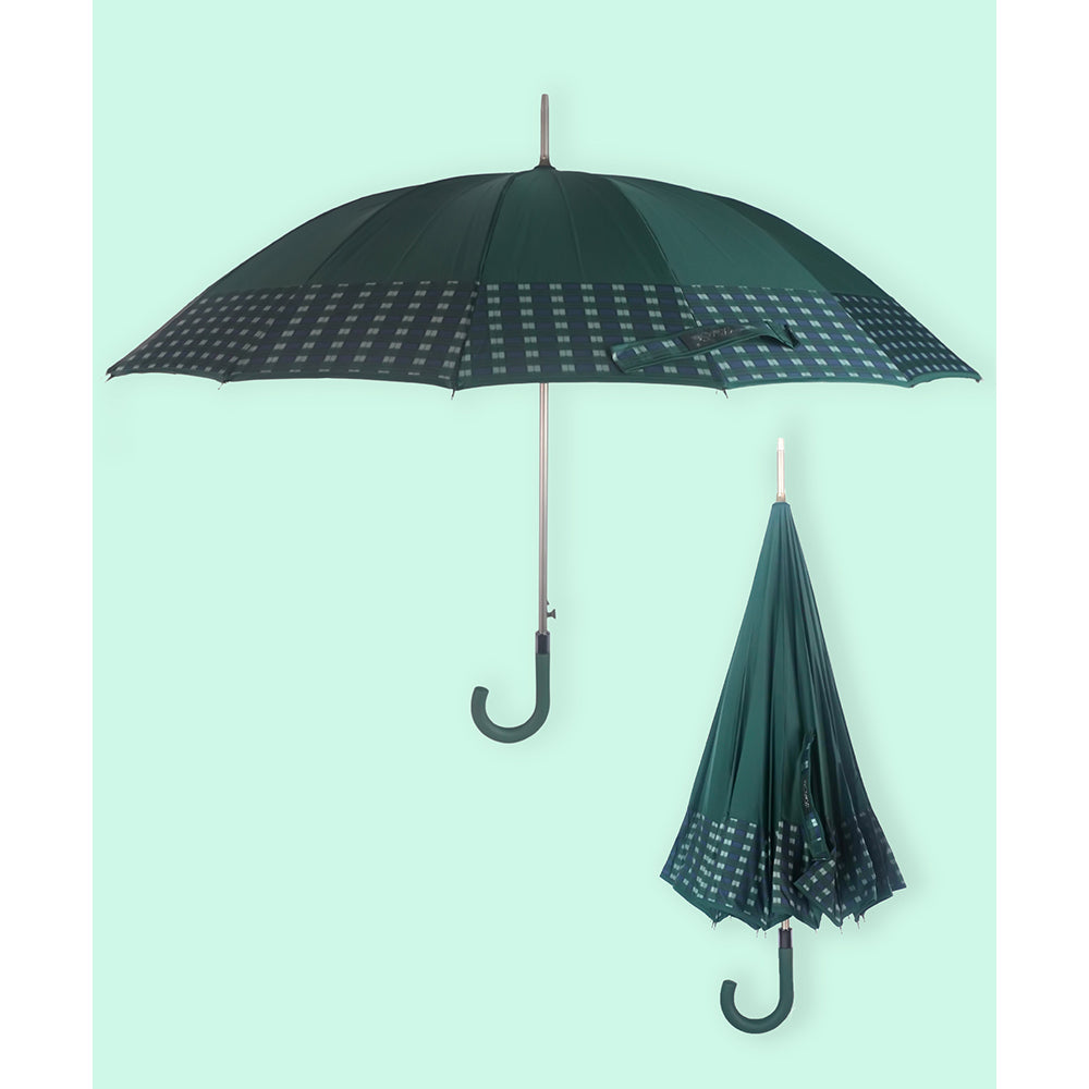 Bottle Green Checks Large Canopy Size Umbrella for Adults - Little Surprise Box