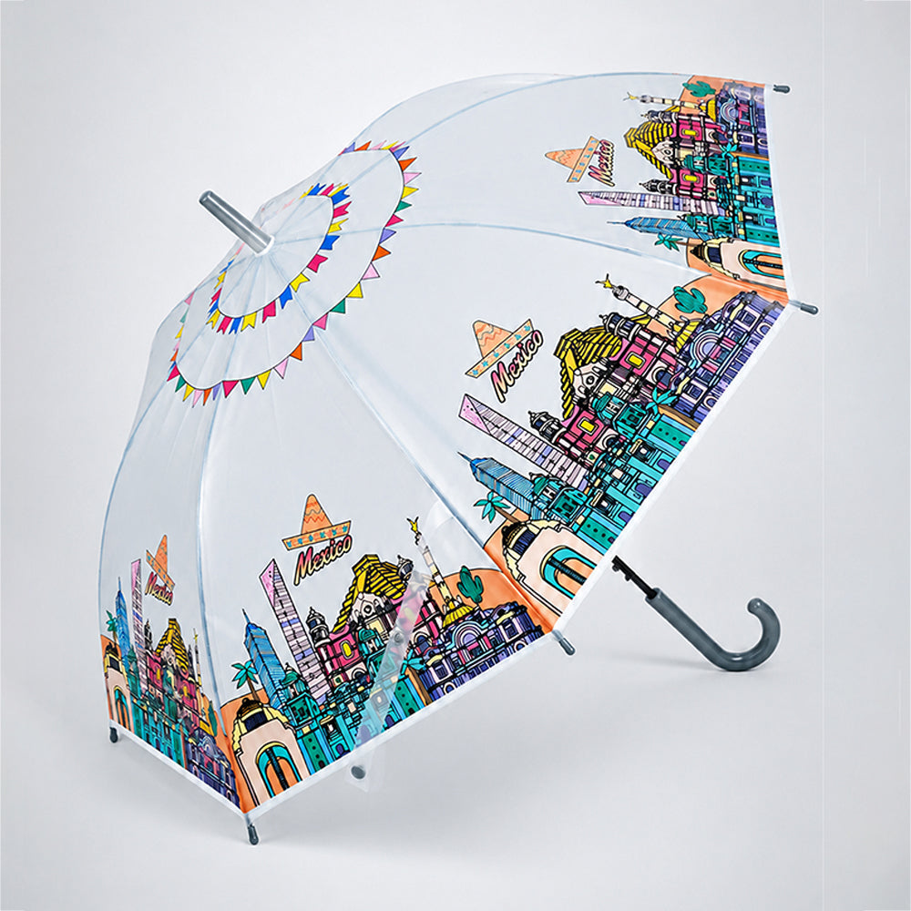 Grey Mexico Landmark Print Umbrella for Teens & Adults