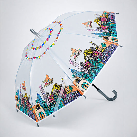 Grey Mexico Landmark Print Umbrella for Teens & Adults