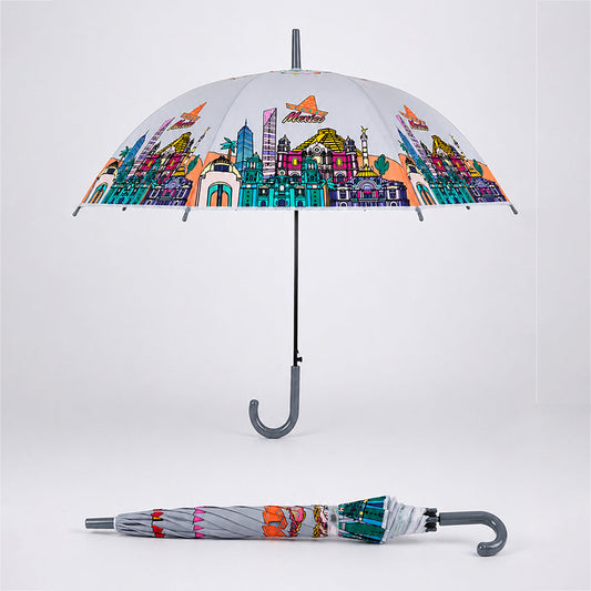 Grey Mexico Landmark Print Umbrella for Teens & Adults