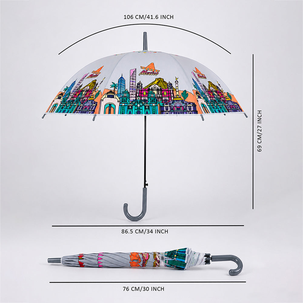 Grey Mexico Landmark Print Umbrella for Teens & Adults
