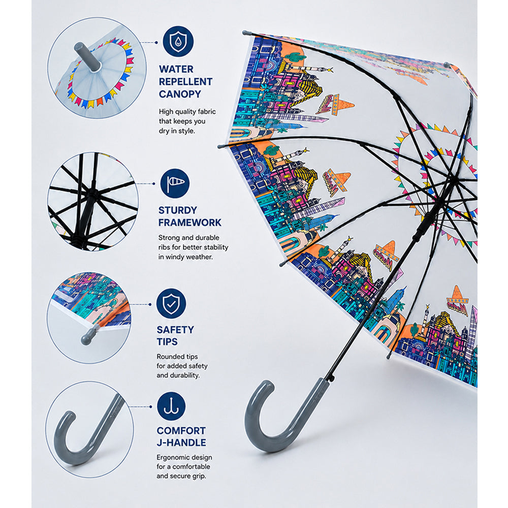 Grey Mexico Landmark Print Umbrella for Teens & Adults